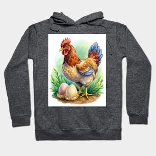 Watercolor Egger Chicken with Eggs Hoodie